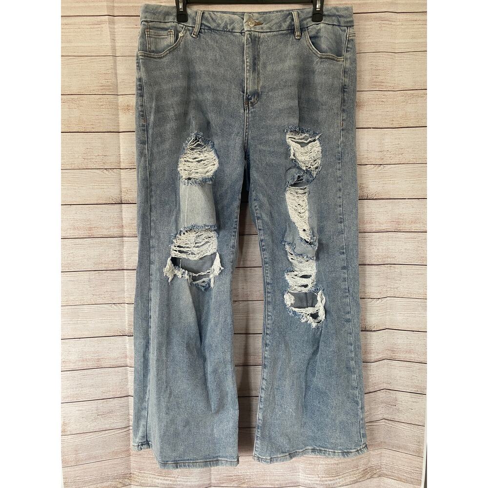 Rue21 Plus Womens Destroyed Wide Leg Ripped Jeans Size 22